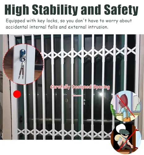 Barras de seguridad para ventanas, barandilla de seguridad para balcón con cerradura para prevención de robos y seguridad de mascotas y niños, diseño de empuje y tracción