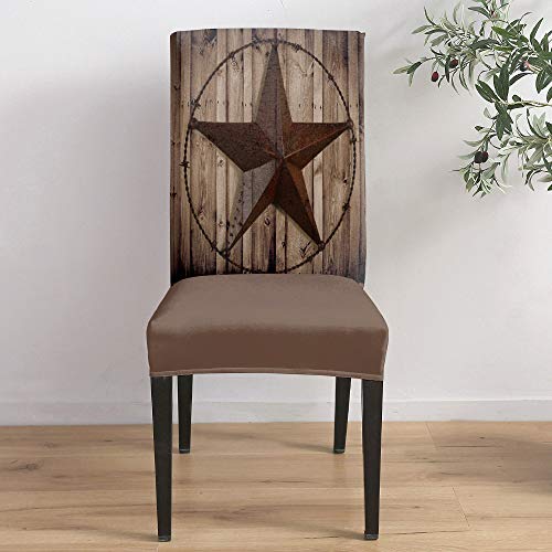 Rustic Country Western Chair Slipcovers For Dining Room Set Of 6, Universal Stretch Chair Protectors Covers, Home Decor Dining Room Seat Cover Texas Star Barn Wooden #TOP3