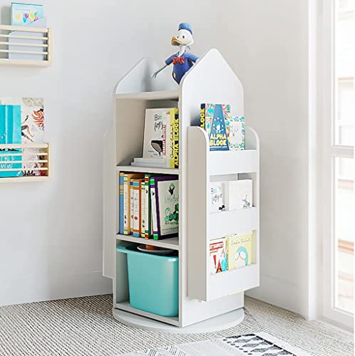 Bookcase Multilayer Rotatable Bookshelf Bookcase Storage Shelf for Living Room Bedroom Home Office Organizer Shelves Bookshelves Bookshelf Bedroom(White) - Image 3