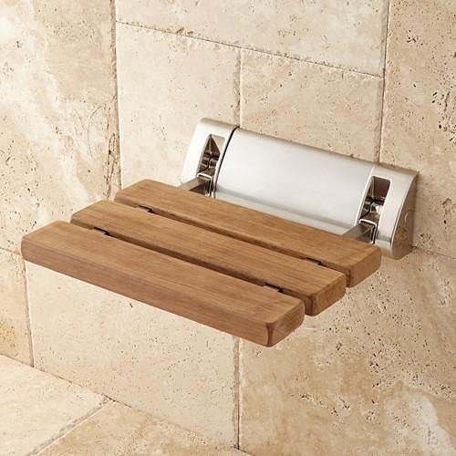 Aquieen Wall Mounted Folding Teak Wood Water Resistant Shower Seat with