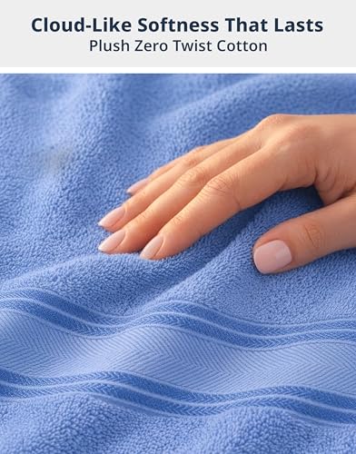 Image of Lane Linen 100% Cotton Luxury Bath Towel Set - 18 Pieces - Zero Twist, Quick Dry, Super Soft & Highly Absorbent - 6 Bath, 6 Washcloths, 6 Hand Towels for Bathroom - Pre Shrunk - Cerulean Blue