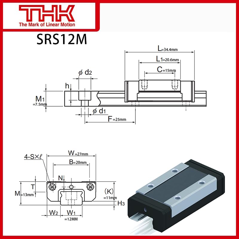 THK Linear Carriage SRS12 SRS12M SRS12MUU/SS SRS12M1UU/SS GK Block