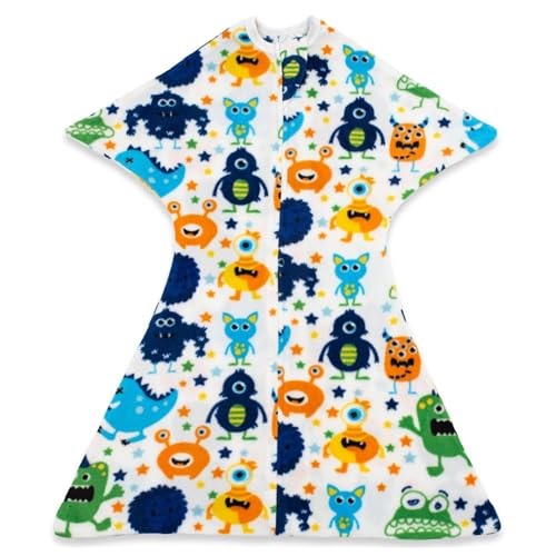 Image of SleepingBaby Zipadee-Zip Fleece Transition Swaddle - Arms-Out Wearable Blanket for Baby Sleep, Soft Breathable Fleece 0.8 TOG - Monster Madness, X-Small (3-6 Month)