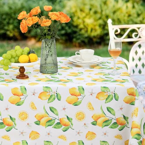 Romanstile Nappe en cire 140x240 cm grande nappe de jardin en PVC citron Style méditerranéen bords coupés imperméables résistants aux intempéries pour...
