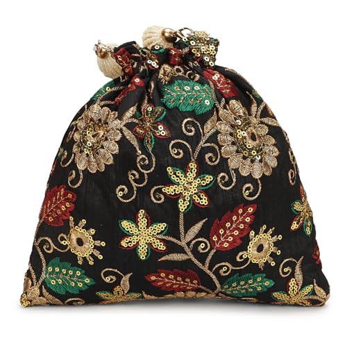 Image of LONGING TO BUY Indian Embroidered Pearl Potli Bag For Women, Sequence Design with Tassel, Wedding Potli Bags