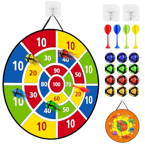 Diana de Dardos Doble Cara para Niños - Juego Completo con 20 Bolas Adhesivas y 8 Dardos para Interior y Exterior