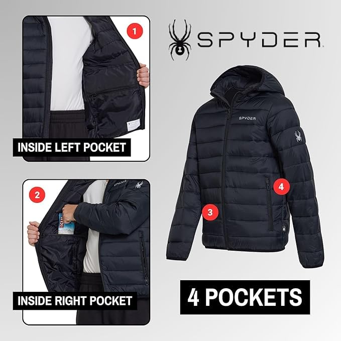 Image of Spyder Boys Puffer Jacket - Lightweight Packable Wind Water Resistant Quilted Boys Winter Coat - Cozy Insulated Winter Jacket