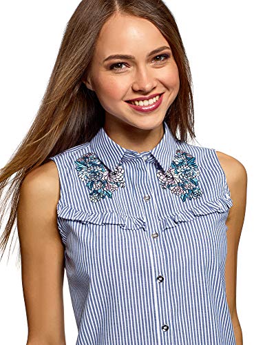 Oodji Ultra Donna Camicetta in Cotone con Volant