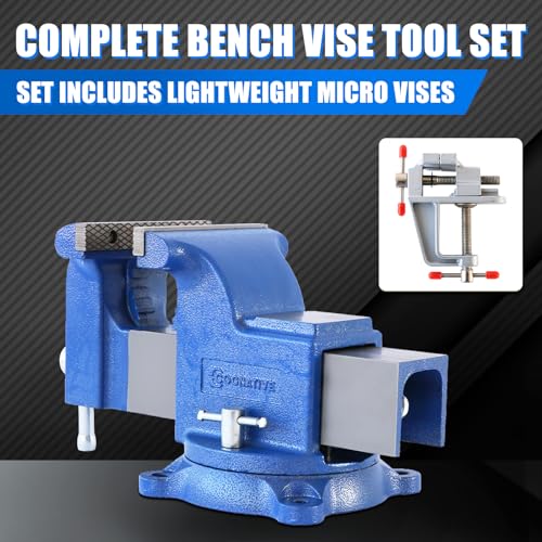 Image of 6 inch Heavy-Duty Bench Vise 13200LBS Stronger Clamping Force Ductile Iron Bench Vise 6 Inch 360 Swivel Bench Vice with Anvil Blue, Include Mini Bench Vice Clamp