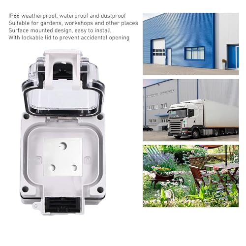 Image of MX IP66 Waterproof Outdoor Electrical Socket Box, 250V 16A 2 Module Weatherproof Wall Socket with Spring Cover & Locking System, Dustproof Power Outlet for Garden, Balcony & Garage