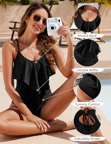 Image of Edelqual Women One Piece Tummy Control Swimsuit Full Coverage Bathing Suit