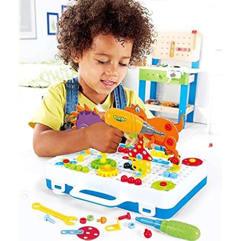kidoloop 210 Pcs Kids 3D Creative Building Block Toolset with Electric Drill and Dinosaur, Construction Kit for Boys and Girls 3 Years and Above, Educational STEM Brick Block Playset Kit Cover