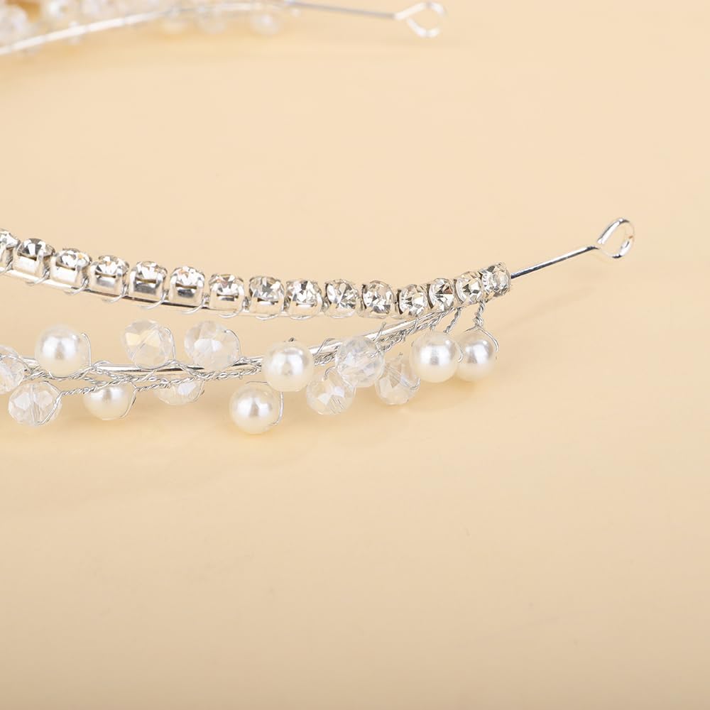 JWICOS ウェディングヘッドバンド ティアラ レディース シルバーブライダルヘッドバンド ブライダルヘッドピース プリンセスクラ