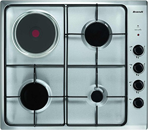 BRANDT - Table de cuisson mixte - BPE6411XM - 3 gaz + 1 électrique - Grilles émaillées - Sécurité gaz