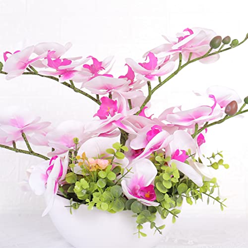 YIBELAAT Künstliche Orchideen Künstliche Blumen in Vase, Orchideen Topf Gefälschte Lila Phalaenopsis Blumen mit Vase Esstisch Mittelstücke für Dekoration (Weiß-1) Cover