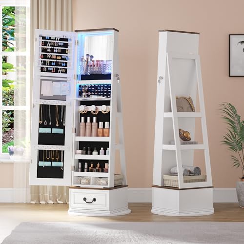 360° Swivel Jewelry Organizer with Mirror and Lights