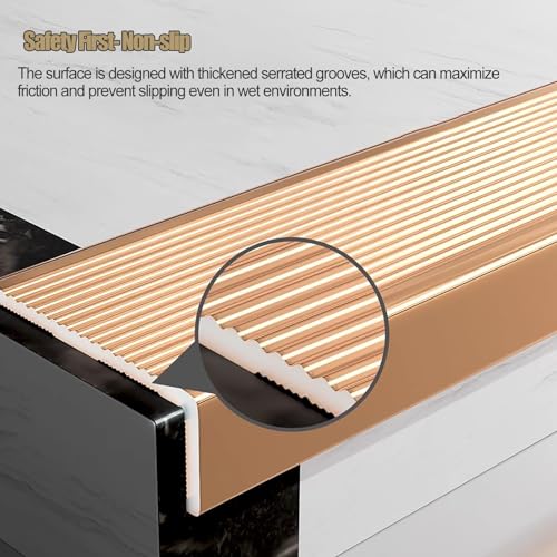 Protector de borde de aluminio dorado para reparar y proteger escaleras dañadas 6