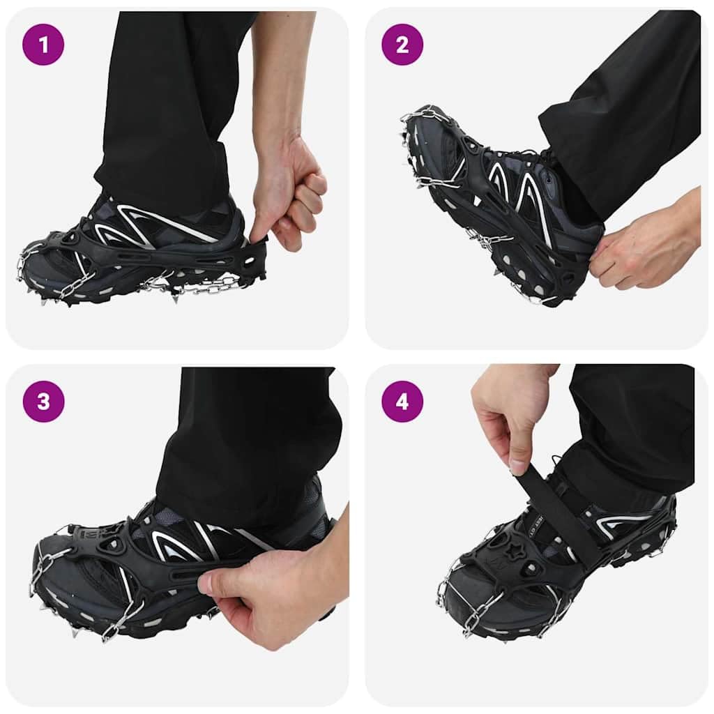 Crampons pour Chaussures en Acier Inoxydable Orange Taille L avec Dents, Fixation réglable, légers et résistants pour randonnée Hiver, Trek, Marche Nordique