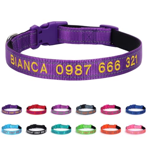 Yonsbox Collare per Cani Personalizzato con Ricamo – Collare in Nylon Riflettente con Nome e Numero di Telefono, Imbottitura Morbida, Regolabile, Sicuro e Resistente