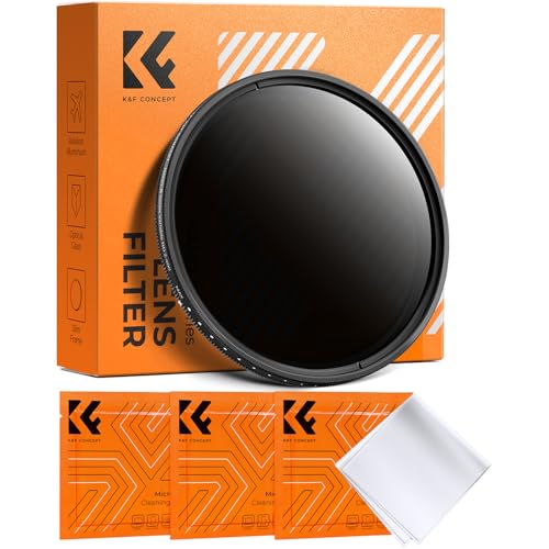 K&F Concept Filtre ND Variable 55mm Densité Neutre ND2-400 et Chiffon de Nettoyage en Kit pour Objectif Appareil Photo DSLR Caméras