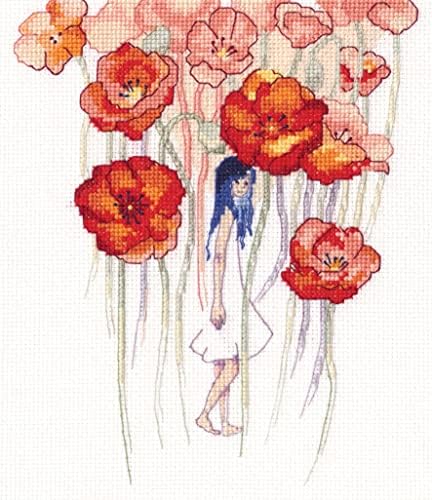 Wizardi RTO Counted Cross Stitch Kit on Canvas Aida with Magnolia Flowers. Fascinating Ornament 6.1 * 5.71 inches M731. Amazing for Embroidery & Needlework Amateurs