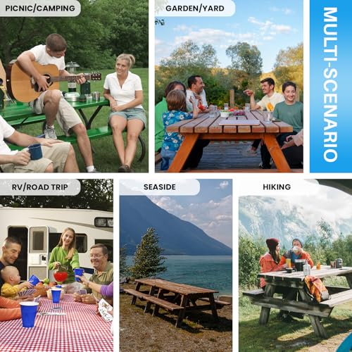 Picnic Table Cover with Bench Covers Fitted Waterproof Camping Tablecloth with Elastic for 6 Foot Rectangle Tables Outdoor Travel Rv Essentials Summer Vacation Accessories Gifts for Men Women