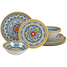 Certified International Portofino 12 Piece Melamine Dinnerware Set, Service for 4, Multi Colored