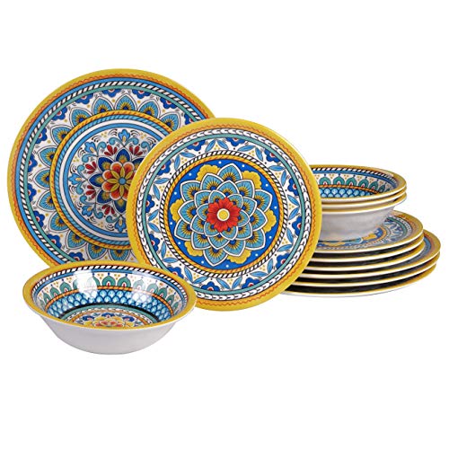 Certified International Portofino 12 Piece Melamine Dinnerware Set, Service for 4, Multi Colored by Certified International - Used condition - US$47.43