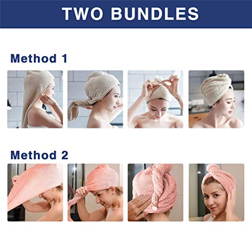 Foto von SOONPAM Haarturban Trocknen Haartuch Wickeln, Mikrofaser Schnelle Trockene Haartücher Turban mit Knopf 2 Stück Soft Super Saugfähig Baddusche Haarkappe