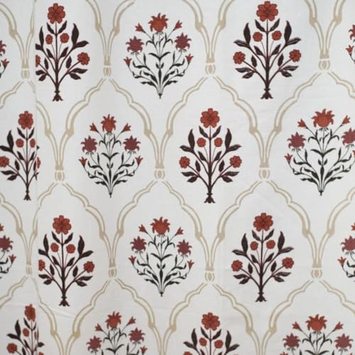 Image of Peepul Tree Pure Cotton Door Curtain in Rust and Maroon Color with Ornate Florals | Set of 2 | 7 ft | Semi Blackout with 70% Light Blocking | Royal Courtyards Collection