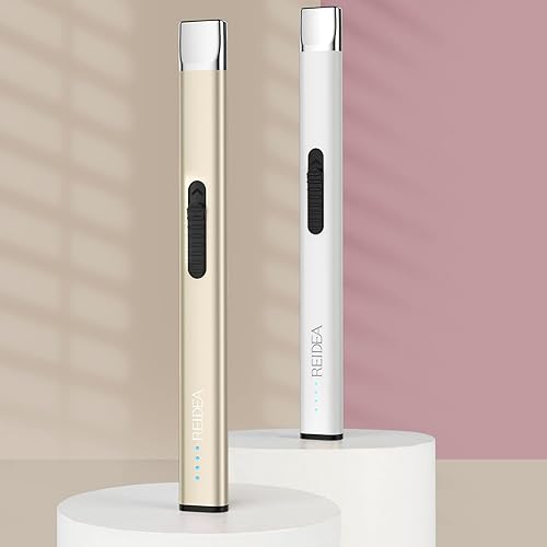 Miniatura 10 de REIDEA Encendedor eléctrico de velas, parte superior retráctil, resistente al viento, sin llama, recargable por USB, con botón seguro e indicador de