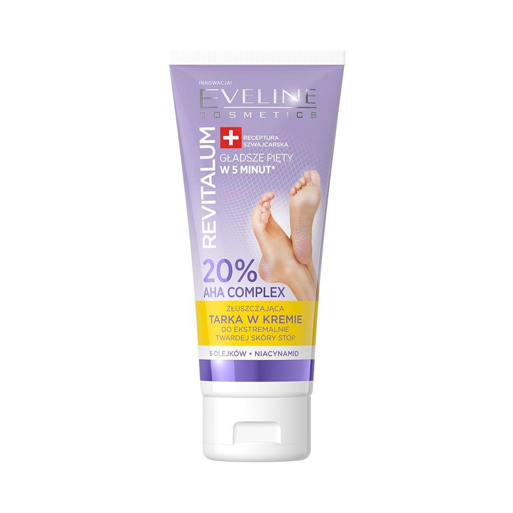 Eveline Cosmetics Revitallum Crema exfoliante y suavizante para pies - 20% Complejo AHA para resultados inmediatos - Fórmula vegana