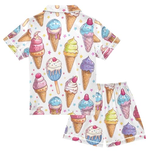 ALAZA Summer Ice Cream Star Dot Pajamas Satin Pajama Set Short Sleeve Button Down Sleepwear2