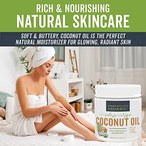 Viva Naturals Organic Extra Virgin Coconut Oil, 32 Oz & Organic Virgin Coconut Oil 16 Ounces / 473 Millilitres #TOP2