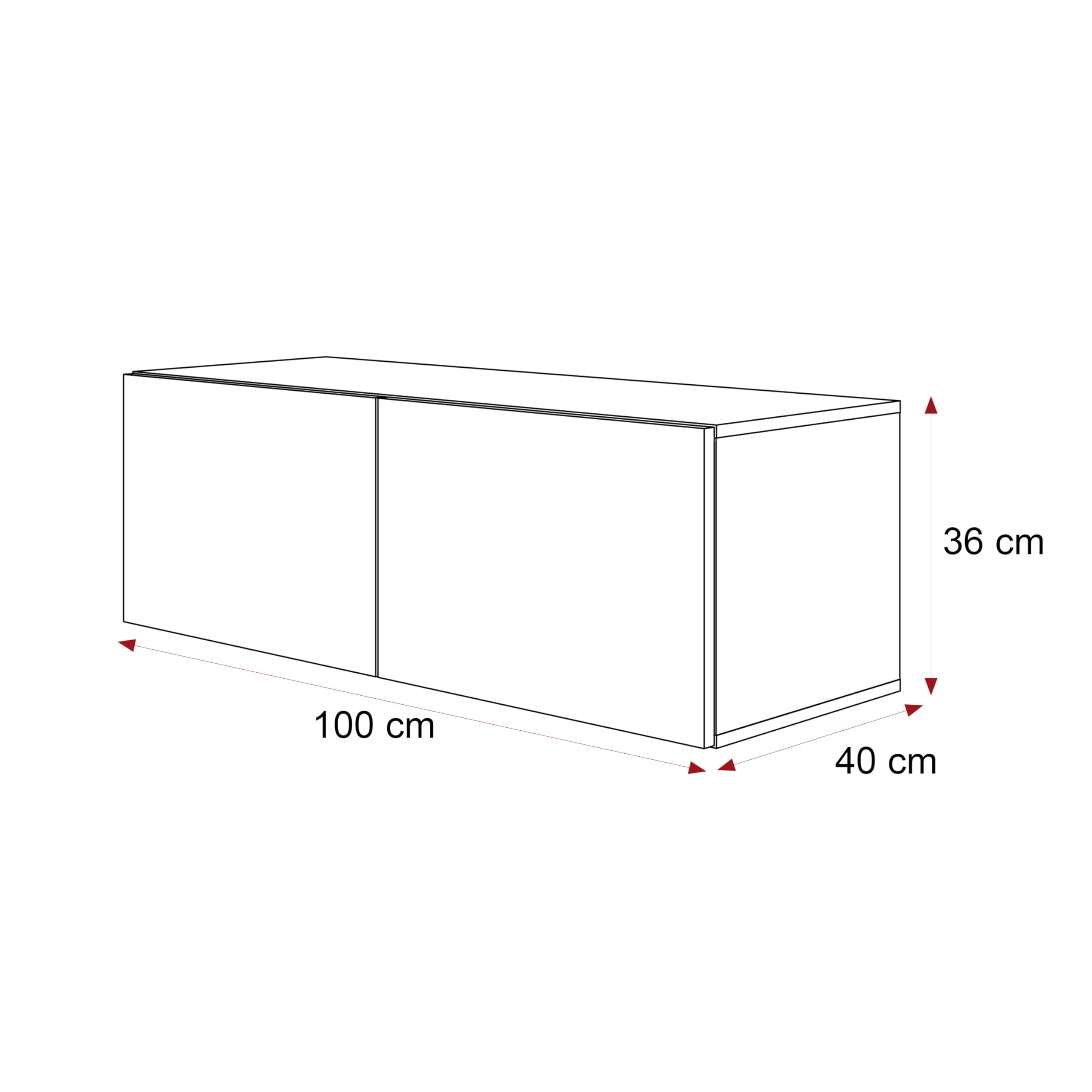 100 cm TV Lowboard Weiß Hochglanz 100cm mit 2 Praktischen Großen Fächern und LED Beleuchtung - TV Board Hängend Passend Für Stilvolle Wohnräume