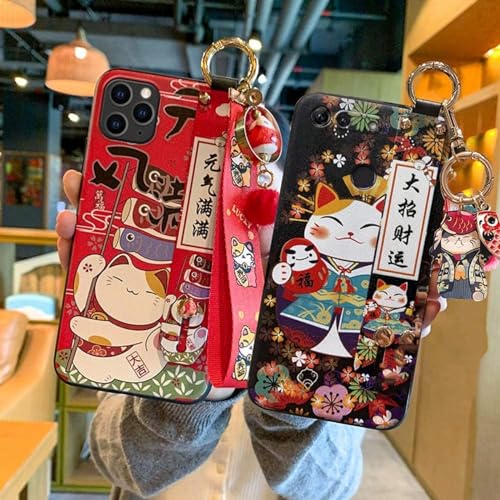 Coque iPhone 11 Pro Max chat porte-bonheur anti-chute avec cordon