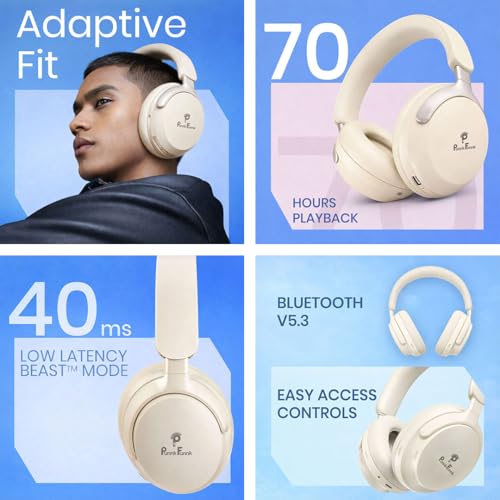 Image of PunnkFunnk Bass Over-Ear Bluetooth Wireless Headphones with Deep Bass, 40mm Drivers, Built-in Mic, Foldable Design, Soft Cushioned Ear Cups, AUX & TF Support for Music, Gaming & Calls (White)