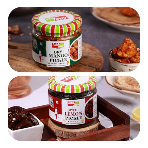 Image of Add me Homemade Sweet Lemon Pickle, khatta meetha nimbu ka achar 350gm and Dry Mango Pickle, sukha North Indian aam ka achar 300gm