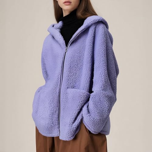 Womens Fleece Zip Up Jacket Oversized Long Sherpa Hoodie Fuzzy Outerwear Fall Winter Warm Coat with Pockets3