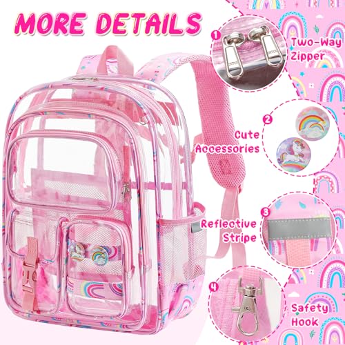 Image of Clear Backpack for School, 17 inch Heavy Duty PVC Transparent Bag, Cute See Through Bookbag with Pencil Case for Stadium Approved Women Girls Teens