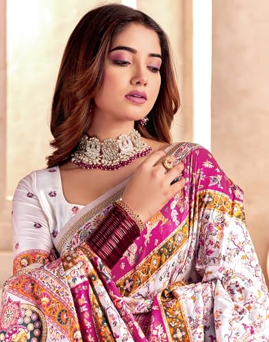 Image of SIRIL Women's Silk Kashmiri Minakari Jacquard Saree With Unstitched Blouse Piece