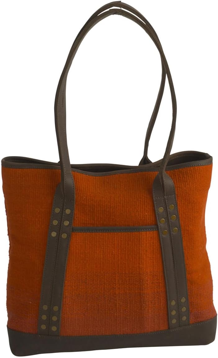 STS Ranchwear Full Grain Leather Accents Dual Handles Zipped Top Crimson Sun Tote Handbag, Matte Natural Chocolate