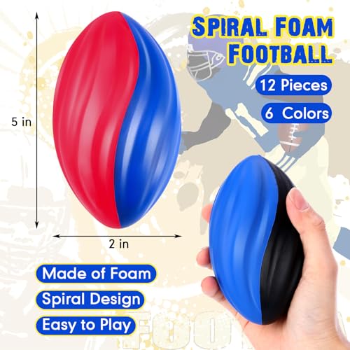 Image of Jerify 12 Pcs Mini Footballs for Kids Spiral Foam Football Bulk 5 Inch Soft Small Waterproof Foam Ball Sports Birthday Toddler Football for Indoor and Outdoor Game(Bright Color)
