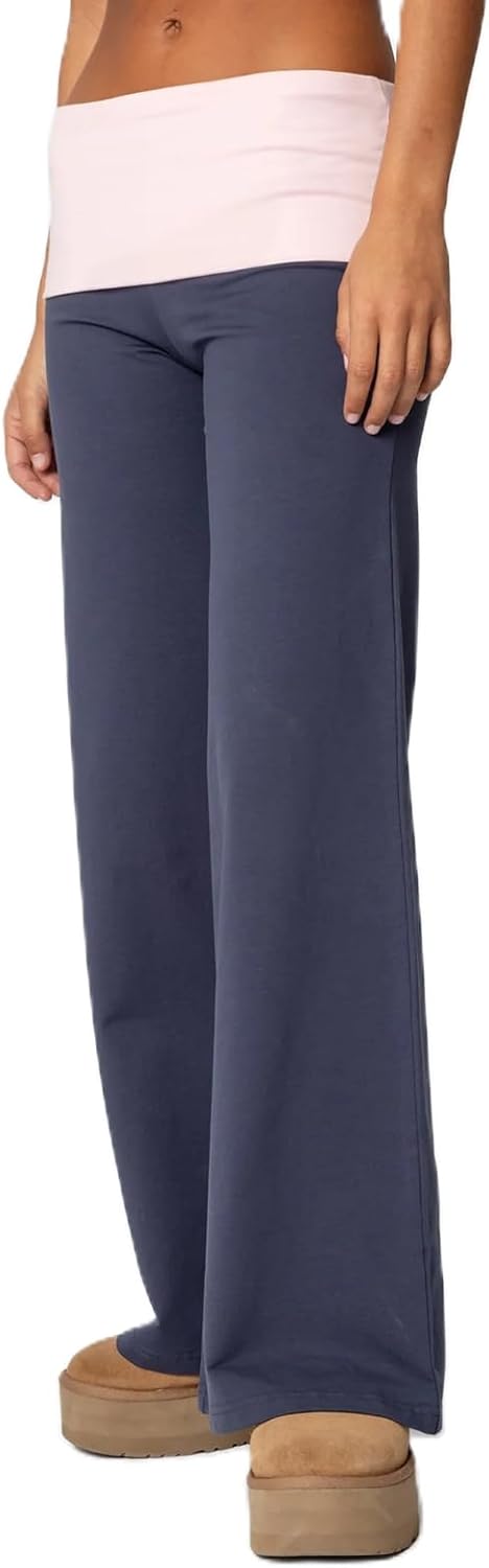 Y2K Fold Over Pants for Women Wide Leg Lounge Bottoms Low Waist Gym Yoga Sweatpants Casual Sporty Loose Pants - Image 3