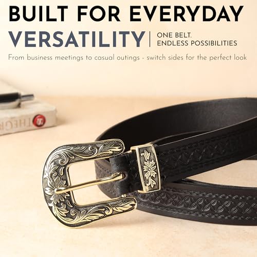 Image of 25mm Genuine Leather Waist Belt for Women - Fancy Vintage Buckle Belt For Jeans | Stylish Adjustable Party Belt For Ladies /Girls /Women | Waist Size 28-44 Inches