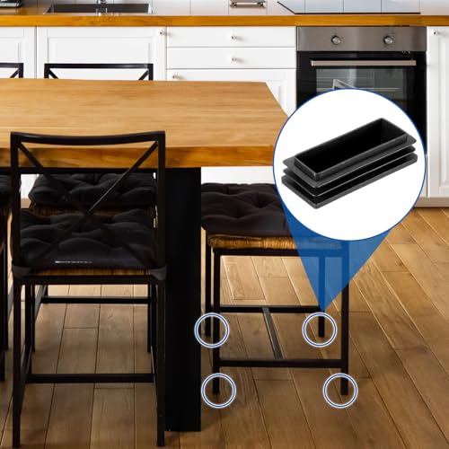 Image of uxcell 16 Pcs Rectangle Tubing End Caps 2 3 /4 x 1 5 /32 Inch Plastic Hole Plugs Insert End Cap for Metal Tubing Post Chair Leg Table Bookshelves Furniture, Black