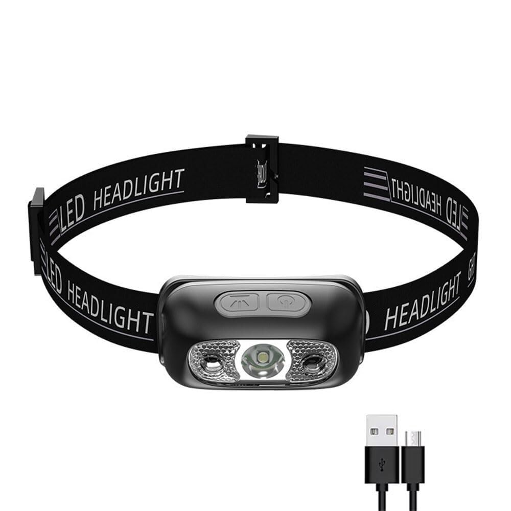 QFGVMXBWKZH Headlamp LED Sensor USB Rechargeable Head Flashlight Outdoor Camping Fishing Emergency Lantern(1pcs)