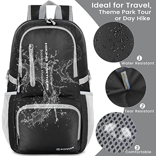Image of ZOMAKE Lightweight Packable Backpack, Water Resistant Foldable Daypack 35L | Light Hiking Backpacks Collapsible Day Pack for Travel, Everyday Carry, Multi Compartment Storage, Adjustable Strap (Black)