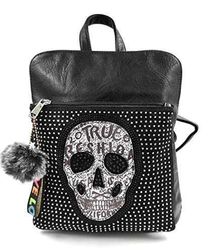 Faylinn Mochila Mediana Mujer con Calavera y Tachuelas (Negro)