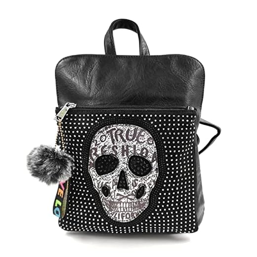 Faylinn Mochila Mediana Mujer con Calavera y Tachuelas (Negro)